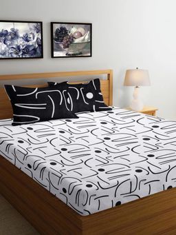 ARRABI - Grey Geometric Cotton Blend Super Bedsheet With 2 Pillow Covers (Super King)