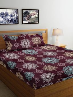 ARRABI - Violet Indian Cotton Blend Bedsheet With 2 Pillow Covers (King)