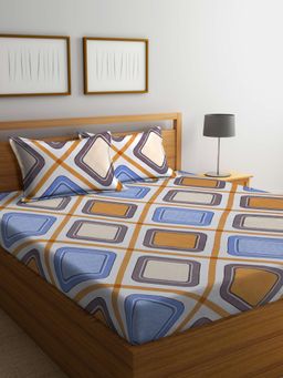 ARRABI - Multi Geometric Cotton Blend Super Bedsheet With 2 Pillow Covers (Super King)