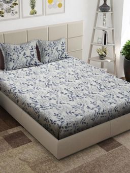 ARRABI - Cream Floral Cotton Blend Bedsheet With 2 Pillow Covers (King)