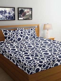 ARRABI - Grey Floral Cotton Blend Bedsheet With 2 Pillow Covers (King)