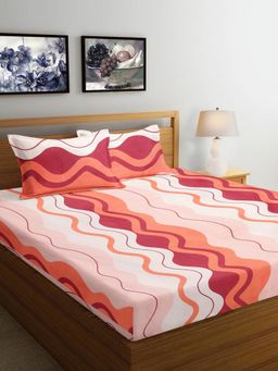ARRABI - Pink Stripes Cotton Blend Bedsheet With 2 Pillow Covers (King)