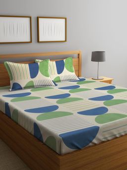 ARRABI - Multi Geometric Cotton Blend Bedsheet With 2 Pillow Covers (King)