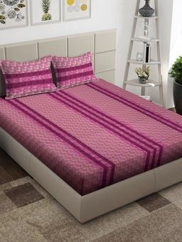 ARRABI - Pink Floral Handwoven Cotton Super Bedsheet With 2 Pillow Covers (Super King)