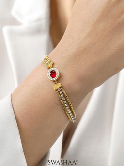 SWASHAA - Red Ruby 18K Gold Plated Bracelet