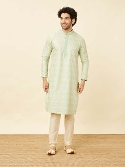 Twamev - Men Green Embroidered Kurta with Churidar (Set of 2)