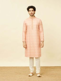 Twamev - Men Peach Embroidered Kurta with Churidar (Set of 2)