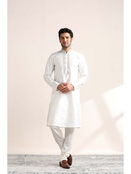 Twamev - Men White Embroidered Kurta with Churidar (Set of 2)