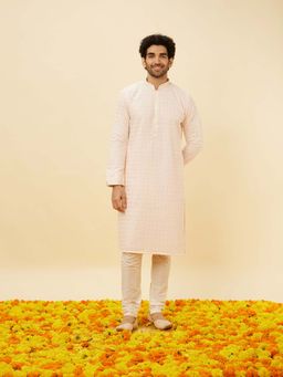 Twamev - Men Pink Embroidered Kurta with Churidar (Set of 2)