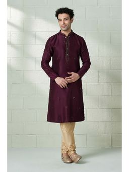 Twamev - Men Wine Embellished/Sequined Kurta with Churidar (Set of 2)