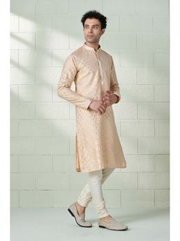 Twamev - Men Peach Woven Kurta with Churidar (Set of 2)