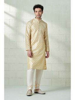 Twamev - Men Yellow Woven Kurta with Churidar (Set of 2)
