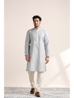 Twamev - Men Blue Self Design Kurta with Churidar (Set of 2)