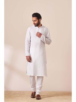 Twamev - Men White Embroidered Kurta with Churidar (Set of 2)