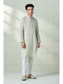 Twamev - Men Green Embroidered Kurta with Churidar (Set of 2)
