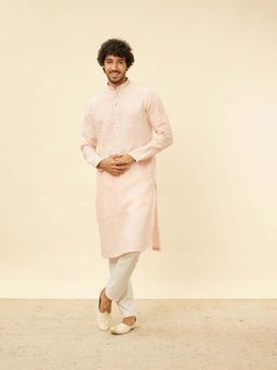 Twamev - Men Pink Embroidered Kurta with Pyjama (Set of 2)