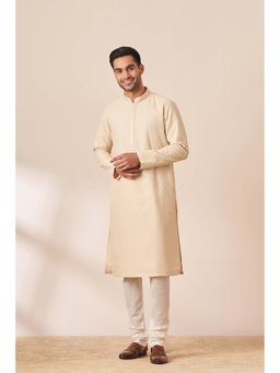 Twamev - Men Beige Embroidered Kurta with Churidar (Set of 2)