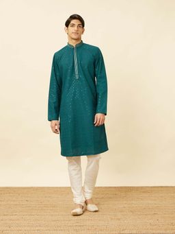 Twamev - Men Green Embroidered Kurta with Churidar (Set of 2)