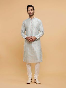 Twamev - Men Blue Embroidered Kurta with Churidar (Set of 2)