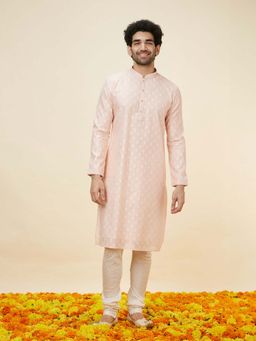 Twamev - Men Pink Embroidered Kurta with Churidar (Set of 2)