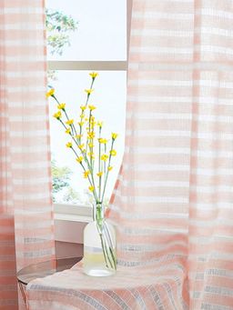 Urban Space - Horizontal Weaved Sheer Curtains for Long Door 8Ft - Peach