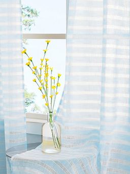 Urban Space - Horizontal Weaved Sheer Curtains for Door 7Ft - Sky Blue