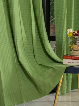 Urban Space - Solid Waffle Curtains for Door 7Ft - Sage Green
