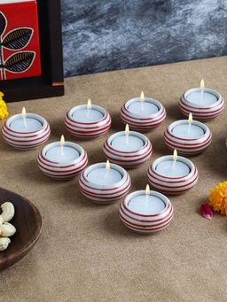 VarEesha - Hand-Made Red Spiral Blue Ceramic Tea Light Holders/ Diyas Set Of Ten