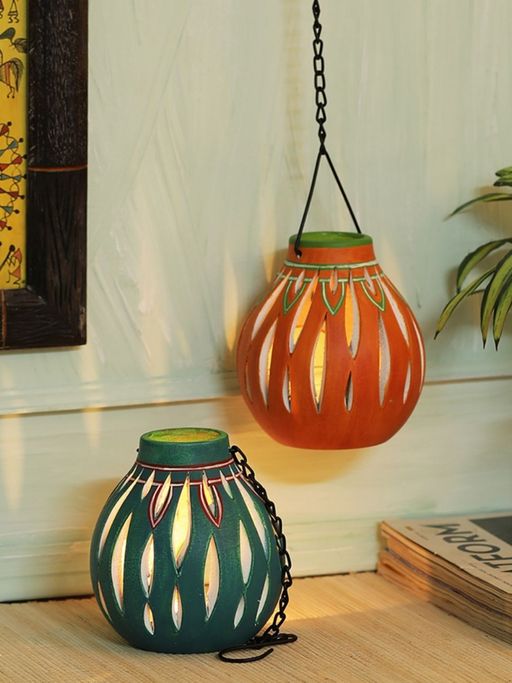 VarEesha Orange Cutwork Terracotta Tea Light Holder