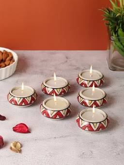 VarEesha - Blue Triangles with Yellow Ceramic Tea Light Holders Set Of Six