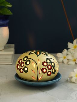 VarEesha - Gold Grey Terracotta Round Tea Light Diya Lantern Lamp