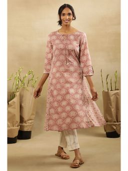 Folksong - Women Pink Printed Cotton A-Line Kurta