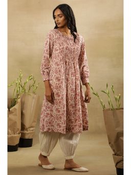 Folksong - Women Pink Printed Cotton Flared Kurta
