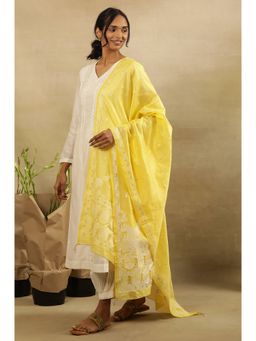 Folksong - Women Yellow Festive Printed Cotton Dupatta