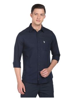U.S. POLO ASSN. - Men Navy Spread Collar Solid Casual Shirt
