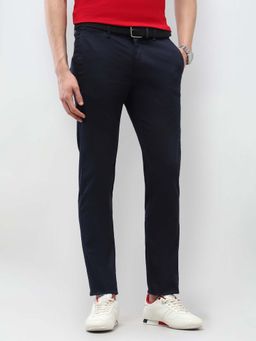 U.S. POLO ASSN. - Blue Solid Denver Slim Fit Trousers