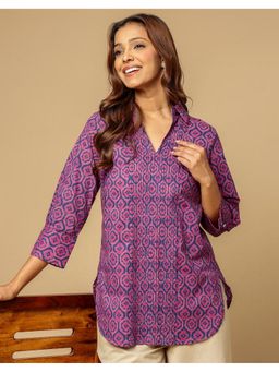 Fabindia - Multi-Color Cotton Collar Neck Floral Tunic