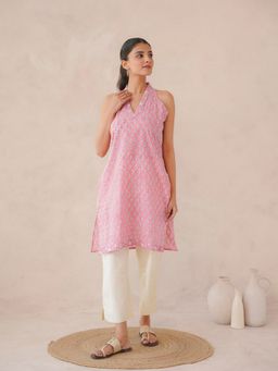 GOODHAND - Women Pink V-Neck Sleeveless Kurta