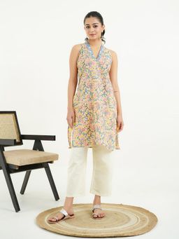 GOODHAND - Women Yellow V-Neck Sleeveless Kurta