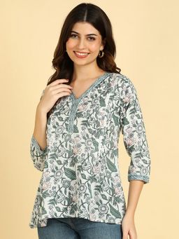 Maaesa - White Women Casual Printed Cotton Regular Fit Top