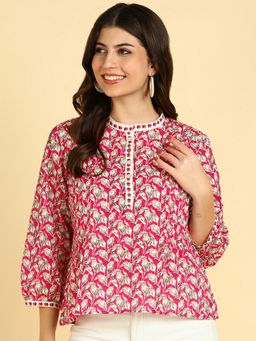 Maaesa - Maroon Women Casual Printed Cotton Regular Fit Top