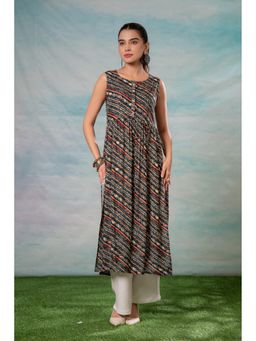 Juniper - Women Navy Blue Ethnic Motif Printed Sleeveless Kurta