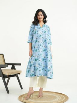 GOODHAND - Women White Round Neck Three Fourth Sleeves Kurta