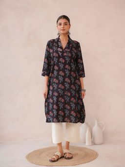 GOODHAND - Women Black V-Neck Three Fourth Sleeves Kurta