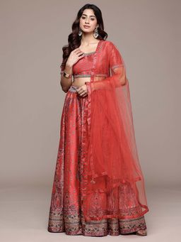 Aarke Ritu Kumar - Red Printed Blouse with Lehenga and Dupatta