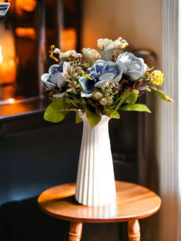 Art Street - Artificial Blue Peony Silk Set of 2 Real Touch Flowers for Home