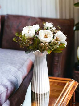 Art Street - Artificial Bunch White Peony Silk Real Touch Flowers for Home