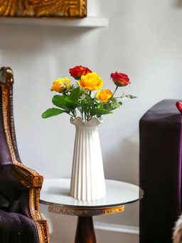 Art Street - Artificial Bunch Red-Yellow Rose Silk Real Touch Flower for Home