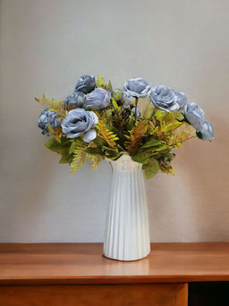 Art Street - Artificial Bunch Blue Rose Silk Flower Set of 2 Real Looking Flowers