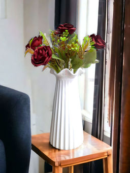 Art Street - Artificial Bunch Red Rose Silk Flower Set of 2 Real Looking Flowers